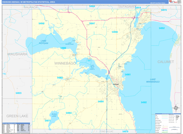 Oshkosh-Neenah Metro Area Wall Map